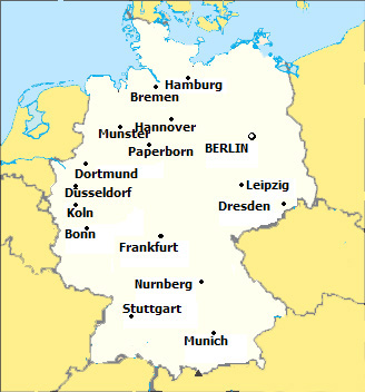 Germany Map - Click on the map to see the cities with direct flight connections to Kos