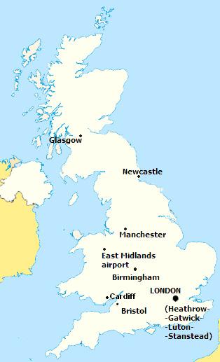 United Kingdom Map - Click on the map to see the cities with direct flight connections to Kos